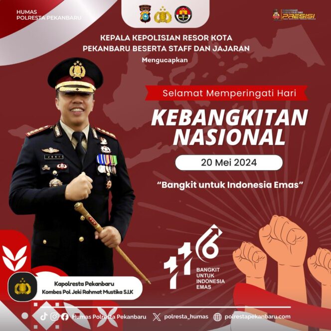 
 Kapolresta Pekanbaru Bertindak Sebagai Inspektur Upacara Hari Kebangkitan Nasional Ke -116